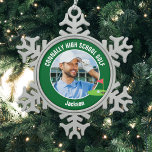 Green Golfer Photo High School Golf Team Snowflake Pewter Christmas Ornament<br><div class="desc">This cool customized high school golf team photo gift features white typography of your golfer name on a green Christmas ornament with a cute golfing icon. Personalize with your student's photograph and class year as a proud sports parent.</div>