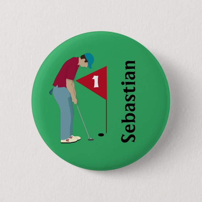 Green Golfer Putting 6 Cm Round Badge (Front)