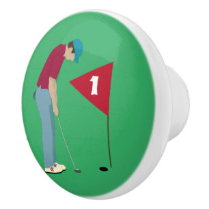 Green Golfer Putting Ball Ceramic Knob