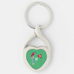 Green Golfer Putting Ball Heart Shaped Key Ring