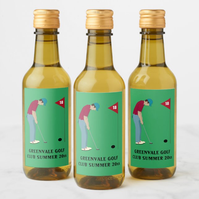 Green Golfer Putting Ball Wine Label (Bottles)