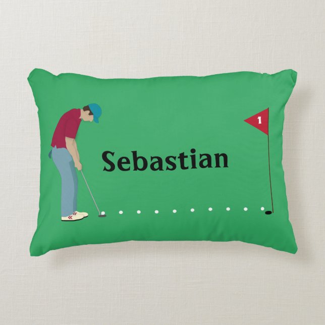 Green Golfer Putting Decorative Cushion (Front)