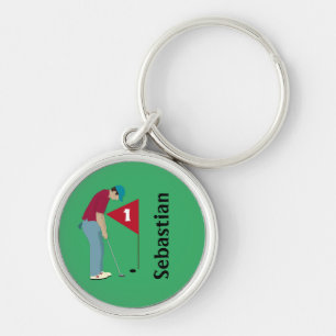 Green Golfer Putting Key Ring