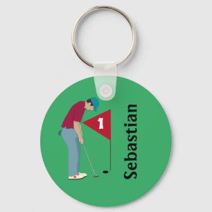 Green Golfer Putting Key Ring