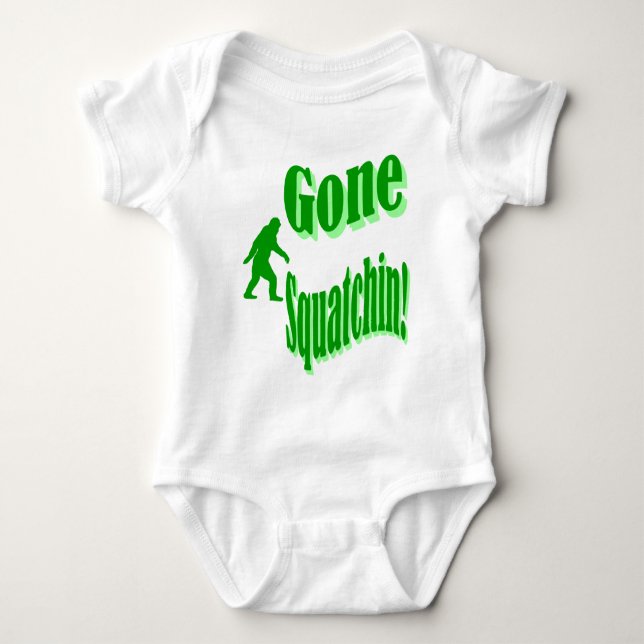 Green gone squatchin slogan text baby bodysuit (Front)
