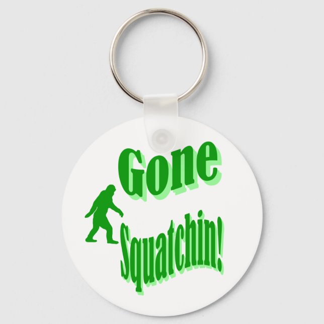 Green gone squatchin slogan text key ring (Front)