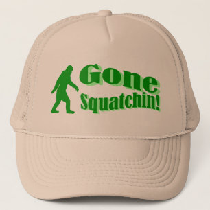 Green gone squatchin slogan text trucker hat
