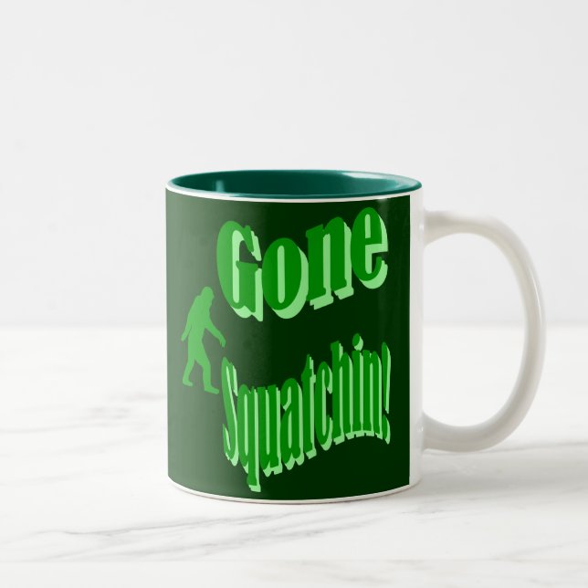 Green gone squatchin slogan text Two-Tone coffee mug (Right)