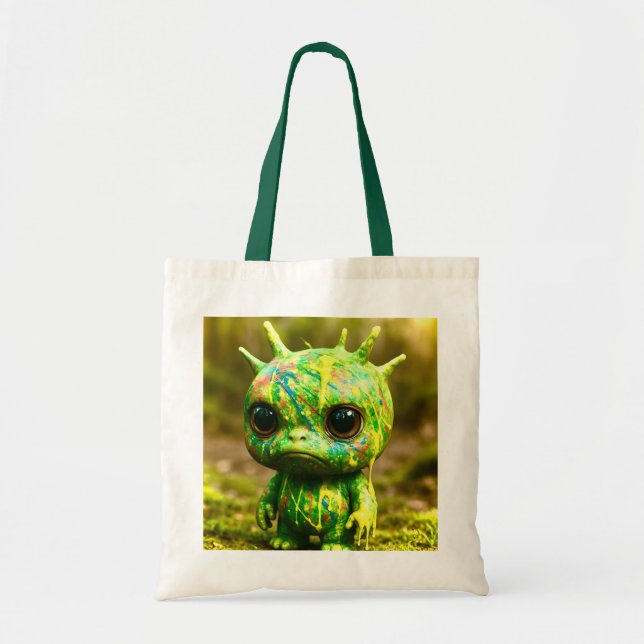 Green Goo Monster – Creepy Cute Canvas Print Tote Bag (Front)