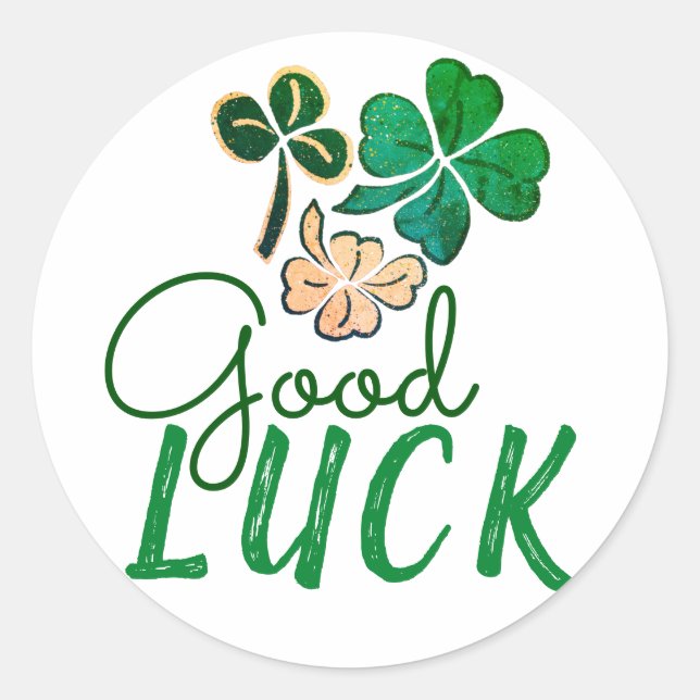 Green Good Luck Four Leaf Clover Shamrock Classic Round Sticker (Front)
