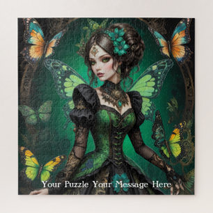Green Gothic Butterfly Girl Jigsaw Puzzle