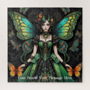 Green Gothic Butterfly Girl Jigsaw Puzzle