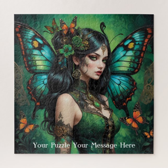 Green Gothic Butterfly Girl Jigsaw Puzzle (Vertical)