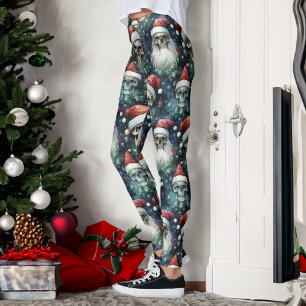 Green Gothic Christmas Skulls Santa Hats Gothmas Leggings