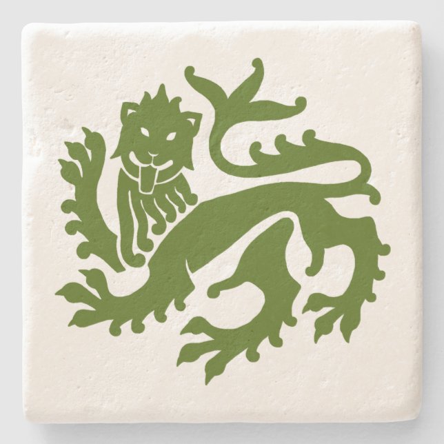 Green Gothic Revival Lion Marble Stone Coaster (Front)