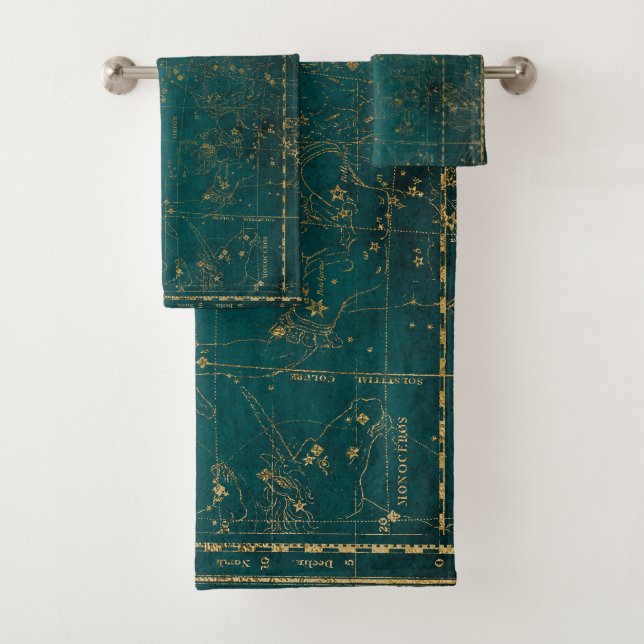 Green Gothic Star Map Bath Towel Set (Insitu)