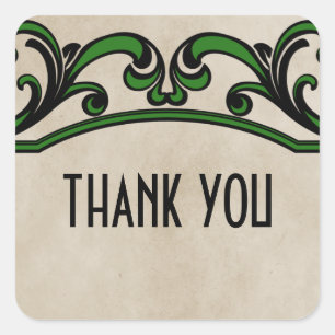 Green Gothic Swirls Thank You Stickers