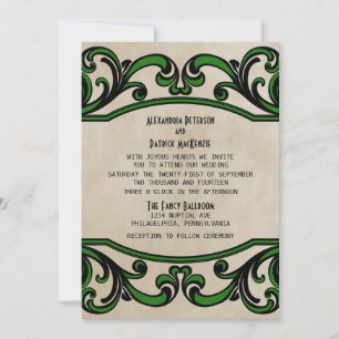 Green Gothic Swirls Wedding Invite