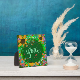 Green Grace Inspirational Floral Pretty Plaque