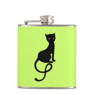 Green Gracious Evil Black Cat Hip Flask