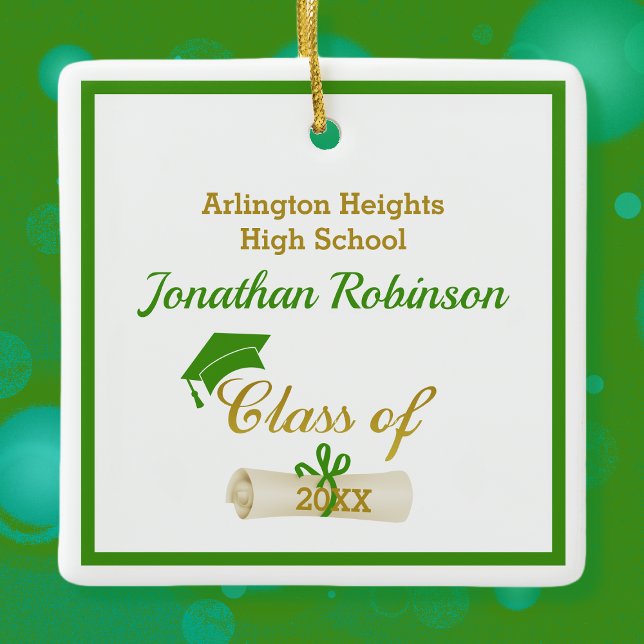 Green Grad Cap and Diploma Ceramic Ornament (Creator Uploaded)
