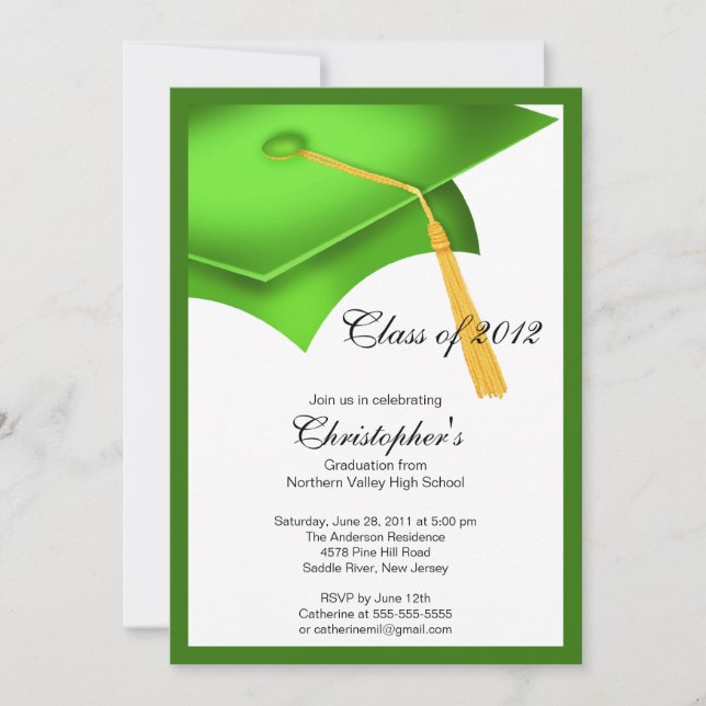 Green Grad Cap Graduation Party Invitation (Front)