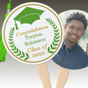 Green Grad Cap Graduation Photo Hand Fan
