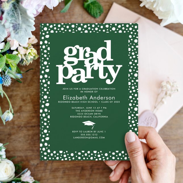 Green grad party bold modern typography stylish invitation