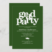 Green grad party modern bold typography simple invitation (Front/Back)