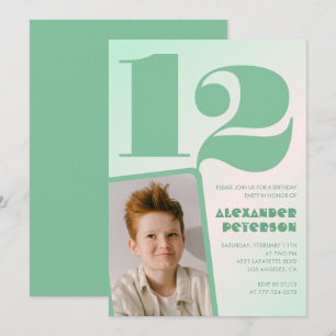 Green gradient 12th birthday invitations Boy Photo