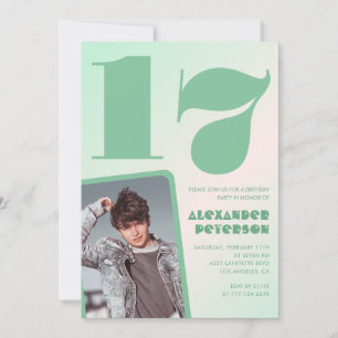 Green gradient 17th birthday invitations Boy Photo
