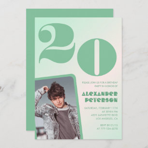 Green gradient 20th birthday invitations Photo