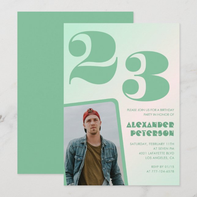 Green gradient 23rd birthday invitations Photo (Front/Back)