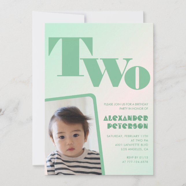 Green gradient 2nd birthday invitations boy (Front)