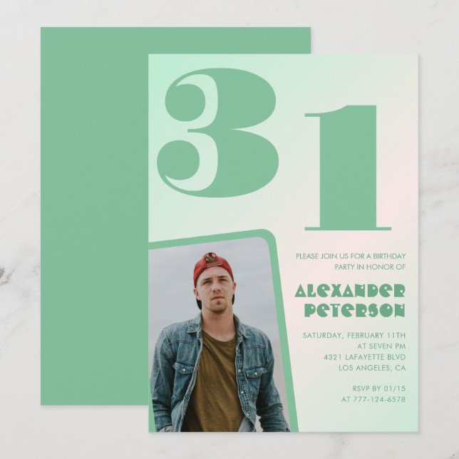 Green gradient 31st birthday invitations Boy Photo (Front/Back)