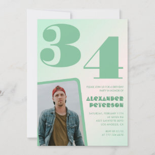 Green gradient 34th birthday invitations Boy Photo