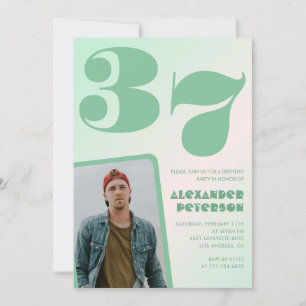 Green gradient 37th birthday invitations Boy Photo