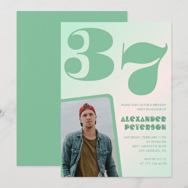 Green gradient 37th birthday invitations Boy Photo (Front/Back)