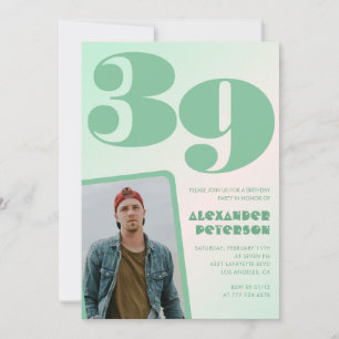 Green gradient 39th birthday invitations Boy Photo