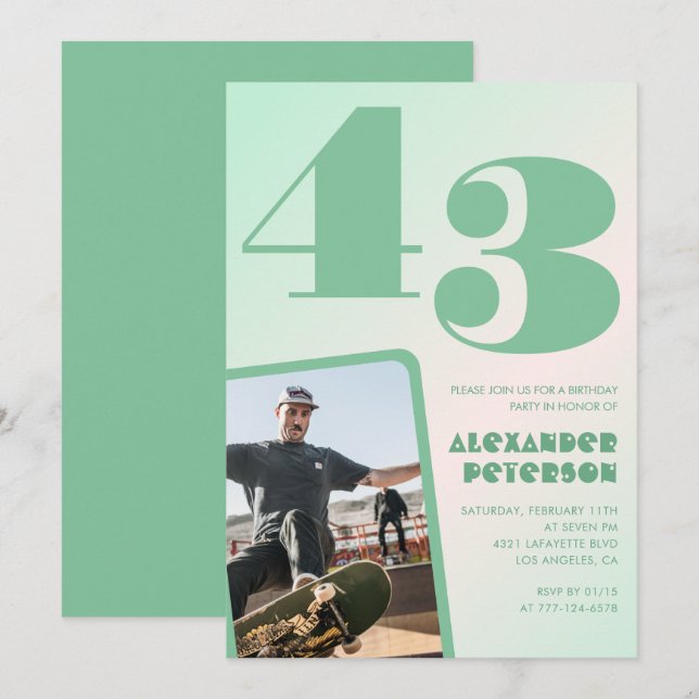Green gradient 43rd birthday invitations Boy Photo (Front/Back)