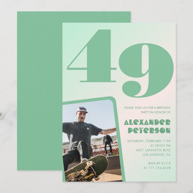 Green gradient 49th birthday invitations Boy Photo (Front/Back)