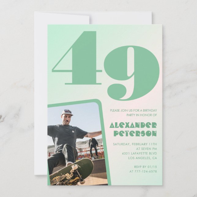 Green gradient 49th birthday invitations Boy Photo (Front)