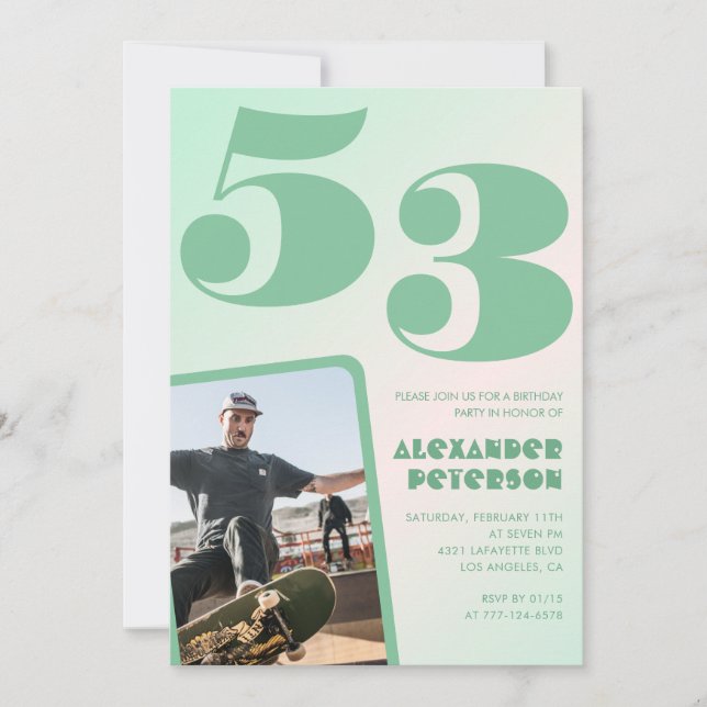 Green gradient 53rd birthday invitations Boy Photo (Front)
