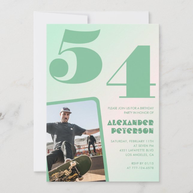 Green gradient 54th birthday invitations Boy Photo (Front)