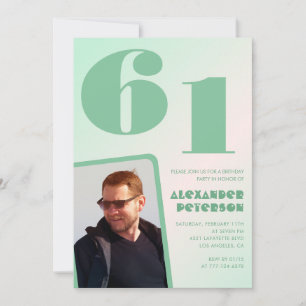 Green gradient 61st birthday invitations Boy Photo