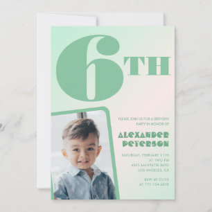 Green gradient 6th birthday invitations Boy Photo