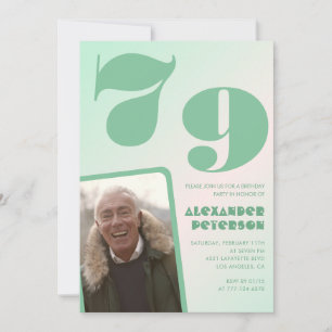 Green gradient 79th birthday invitations Boy Photo