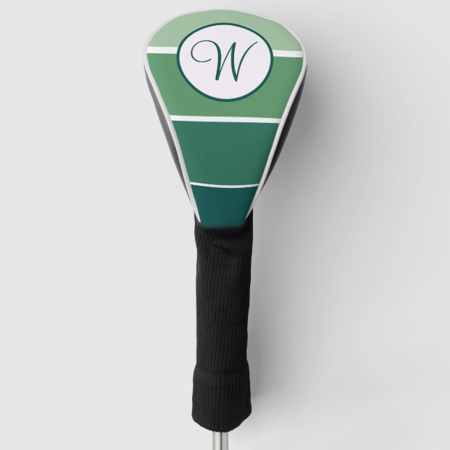 Green Gradient Block Modern Monogram Golf Head Cover (Front)