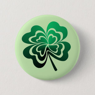 Green Gradient Four Leaf Clover 6 Cm Round Badge