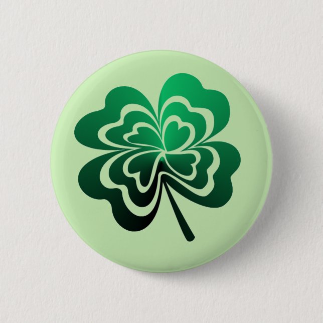 Green Gradient Four Leaf Clover 6 Cm Round Badge (Front)